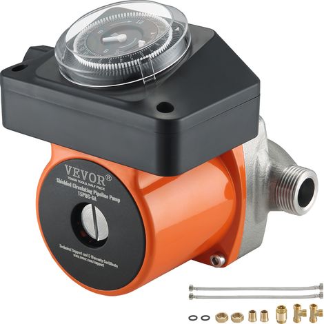 VEVOR Pompe de Circulation deEau Chaude 100 W, Circulateur Automatique Silencieux en Acier Inoxydable, Connexion DN20 avec Adaptateur DN15, Compatible avec Chauffe-eau et Robinet Douche (1/5)