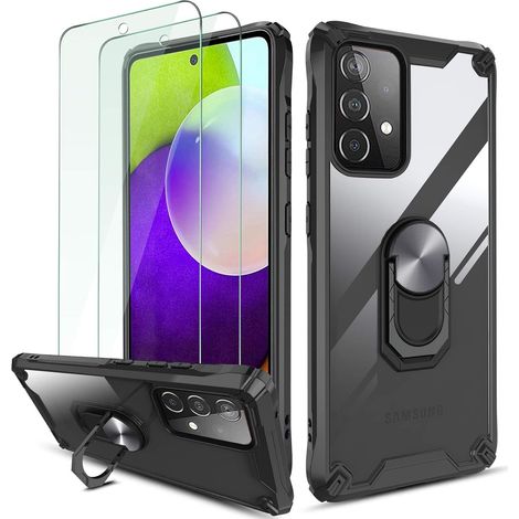 CUSTODIA IN SILICONE NERA PER SAMSUNG GALAXY A52 4G/5G CON ANELLO + 2 VETRO (1/5)