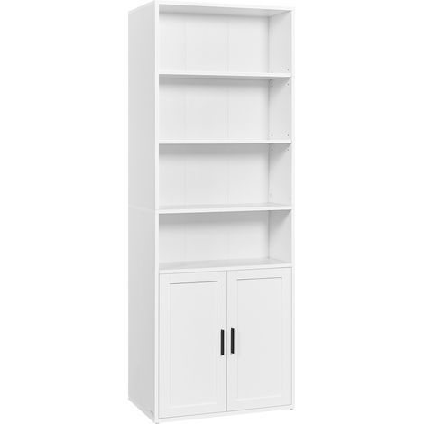 Vasagle – Bibliothèque haute 6 niveaux avec portes – Rangement ouvert 24 x 60 x 175 cm – Panneaux aggloméré et MDF – Couleur blanc nuage
