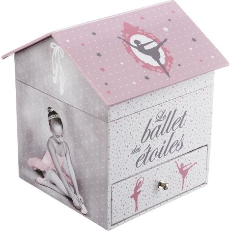 Boîte à musique rose avec ballerine, rangement pour bijoux, 14 x 14,5 x 16 cm (1/3)