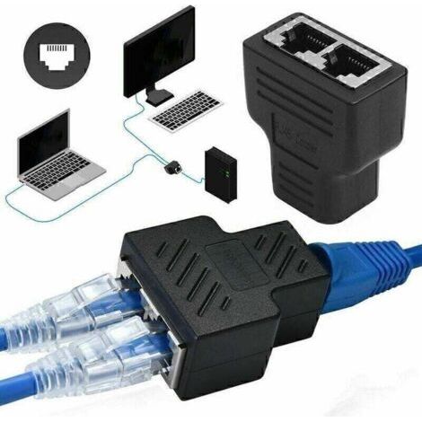 1 Pièces RJ45 Splitter Adapter 1 to 2 Ways Dual Female Port CAT5/6/7 LAN Ethernet Cable (1/5)