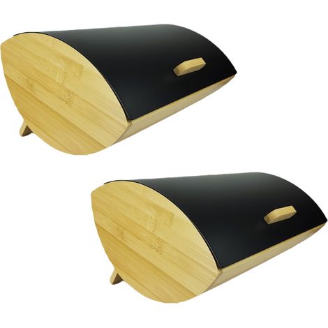 Ensemble de deux boîtes à pain en bambou avec couvercle pour la cuisine 35 x 25 x 15,5 cm  Begryf