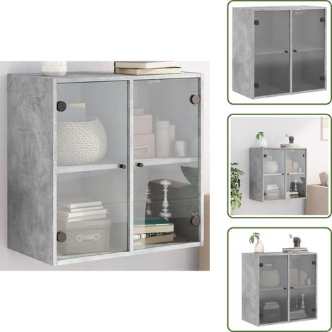 Wandschrank mit Glastüren Betongrau 68x37x68,5 cm - Hängeschrank - Wandschrank - Regal - Aufbewahrungsraum - Wohnzimmermöbel (1/5)