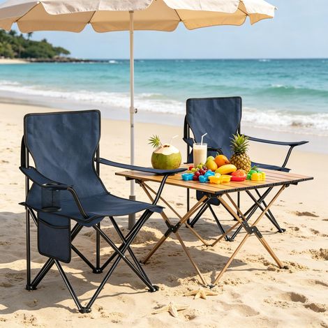 Chaise pliable de pêche, siège de camping ergonomique, fauteuil de plage avec support de boisson (lot de 2 chaises extérieures)