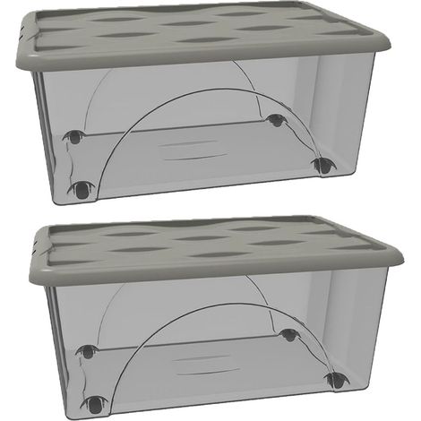 2 Scatole indumenti Box Portaoggetti Contenitore Multiuso Salvaspazio 60x40x25 cm con Coperchio e 4 Ruote organizzazione Casa Bagno Ufficio Sovrapponibile grigio talpa Organizer 45 litri
