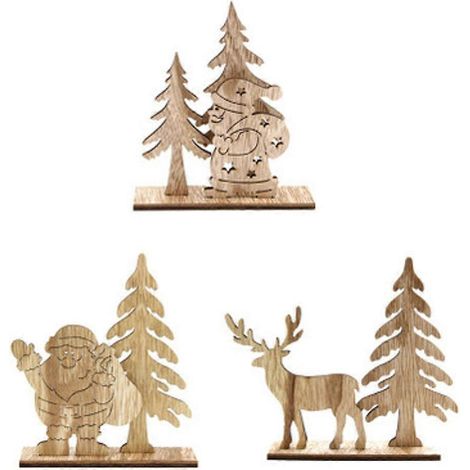 Lot de 3 décorations de Noël à faire soi-même : sapin, Père Noël, renne, ornement en bois.
