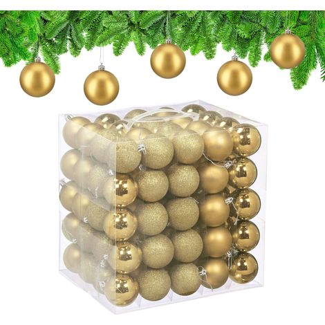 Relaxdays Bolas Árbol Navidad, Set de 100, Plástico, Brillantes y Mates, 6 cm Ø, Adornos Navideños Redondos, Dorado (1/5)