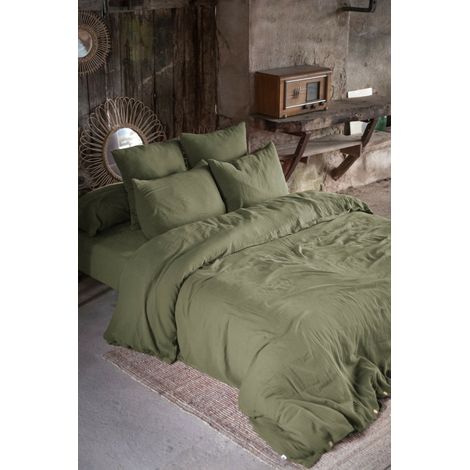 Housse de couette double gaze de coton luxe 240 x 220 cm Gaia Romarin