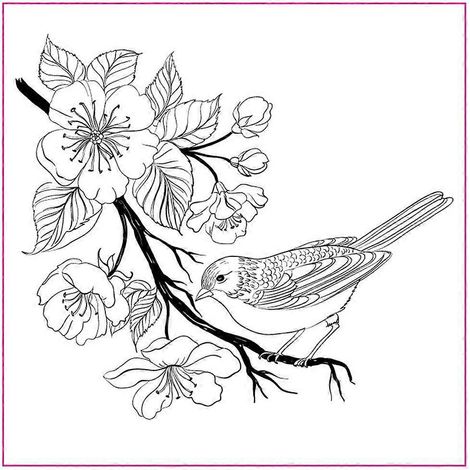 Klarer Stempel mit Blume, Vogel, Baum und Ast für DIY-Grußkarten, Journaling und Dekoration (1/5)