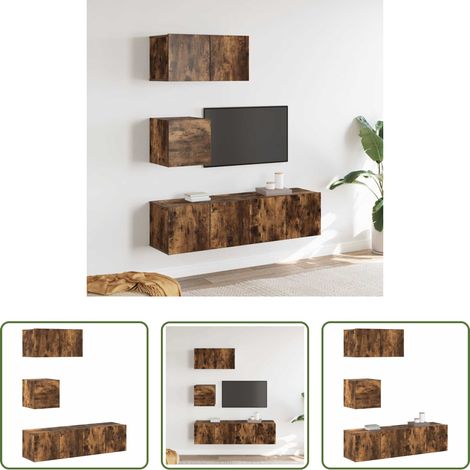Wandmontage - 4-tlg. TV-Schrank-Set Räuchereiche Holzwerkstoff (1/5)