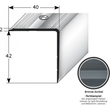 Treppenkante "Forli", Treppenkantenprofil / Winkelprofil (Größe 40 mm x 42 mm) aus Aluminium eloxiert, gebohrt, von Auer Metall-bronze dunkel-1000