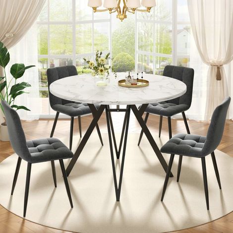 Ensemble Table Ronde 100cm + 4 Chaises Lin Gris - Salle à Manger Moderne 5 Pièces