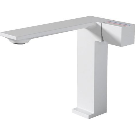 Robinet De Salle De Bain, Robinet De Lavabo Monotrou À Poignée Unique, Mitigeur De Salle De Bain en Laiton Massif, Robinets De Lavabo De Vanité,Blanc (1/4)