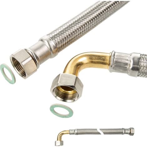 tecuro Flexschlauch Panzerschlauch DN 13 - 1/2 ÜWM-Bogen 90° x 1/2 ÜWM x 300 mm, DVGW, KTW-A (1/4)