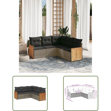 The Living Store 5-tlg. Garten-Sofagarnitur mit Kissen Grau Poly Rattan - Gartensorte - Esszimmergarnituren - Lounge Möbel - Outdoor Furniture - Gartenmöbelset (1/3)