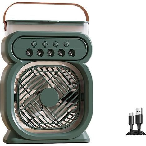 3 Vitesses Climatiseur Mobile,Mini Climatiseur Silencieux,Refroidisseur D'air,Humidificateur,Vert,Ventilateur Brumisateur Eau,avec ,Lumière de Nuit,Minuterie,pour Maison Bureau