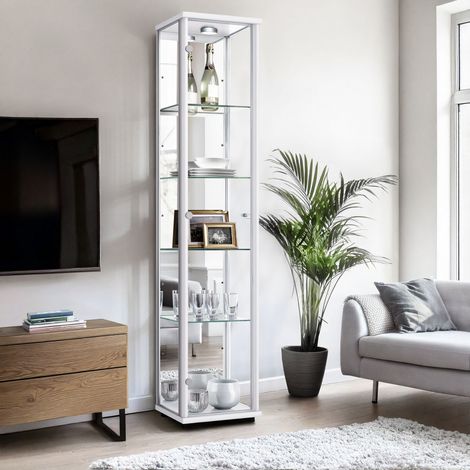K-Möbel Vitrine Colonne Blanc 176x37x33cm Miroir LED Made in Germany