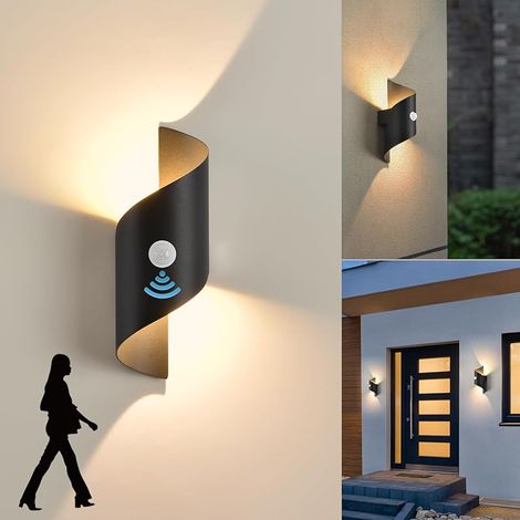 LED Applique Murale intérieur/Extérieur avec Détecteur de Mouvement,10W 3000K blanc chaud Lampe Murale,Éclairage Mural Etanche IP65,Moderne Spirale Métal Luminaire Mural pour Jardin Entrée Patio Noir (1/5)
