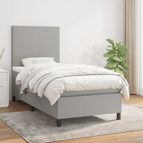 Lit à lattes avec matelas et surmatelas intégrés Gris clair 90x200 cm Tissu 100% polyester Cadre inclinable réglable Support dos ergonomique Ressorts ensachés Mousse haute résilience Livraison (1/5)