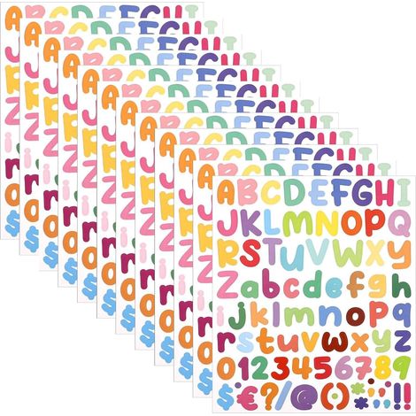 12 feuilles d'autocollants chiffres et lettres de l'alphabet, 927 pièces, autocollants colorés de A à Z et de 0 à 10 pour loisirs créatifs et décoration. (1/5)