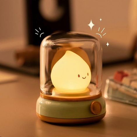 Stimmungsleuchte mit Cartoon-Flammeneffekt, flammenlose Dekolampe mit wiederaufladbarem Dimmer