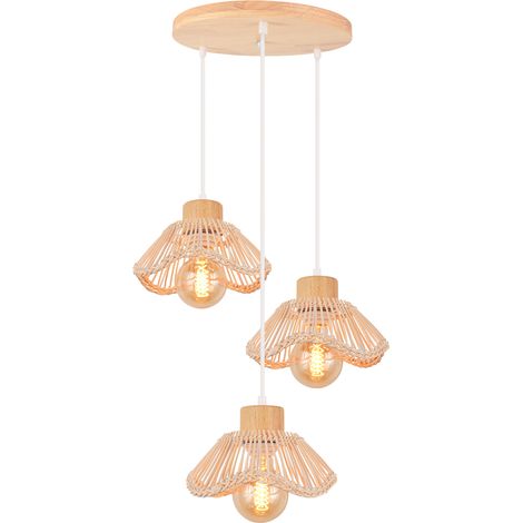 NORCKS 3 Lumières Plafonnier Moderne Lampe De Plafond En Osier Lampe À Suspension Rétro Lustre Intérieur Lampe À Suspension en Rotin Tressé (1/5)