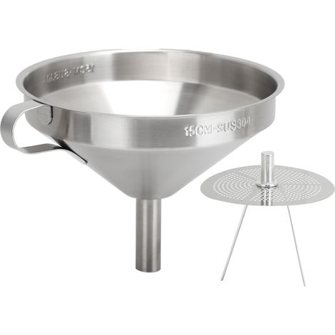 Entonnoir de cuisine en acier inoxydable 304 avec filtre, diamètre 15 cm, pour transfert de liquides et ingrédients secs (1/5)