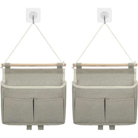 Sac De Rangement Mural, 2pcs Sac à Suspendre Organisateur De Poche Large Suspendu sur Porte Empilable Tissu De Lin Imperméable pour Chambre à Coucher Salle De Bain Bureau Cuisine (Gris)