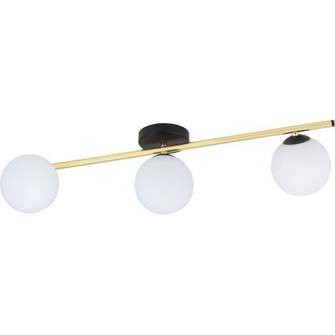 Lampada a Soffitto Splendi, Acciaio verniciato a polvere, Vetro, Nero, Oro, Bianco, 80x20x29 cm