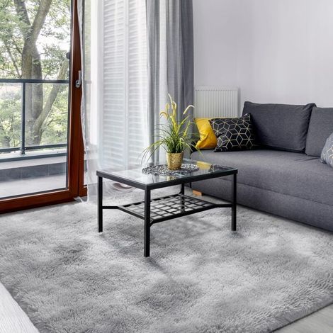 Tapis de Salon Shaggy Lavable, Carpet Moderne Antidérapant Intérieur Longs Moelleux Tapis, Longues Soft Tapis Grand Tapis pour Salon Chambre Couloir, Gris Clair - 200x300 cm (1/4)