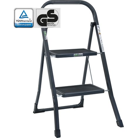 Trittleiter 2-stufig klappbar TÜV/GS 150 kg Anti-Rutsch Trittflächen Klapptritt Leiter in Anthrazit (1/5)