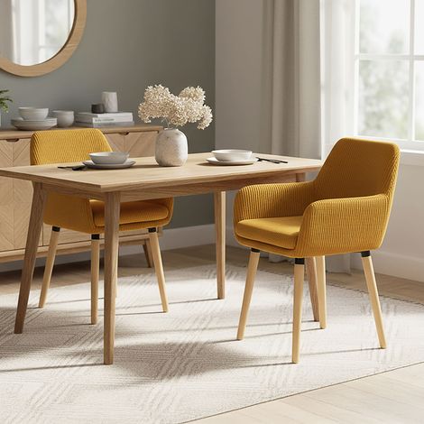 Lot de 2 chaises 54x53x77 cm en velours côtelé moutarde et naturel (1/5)