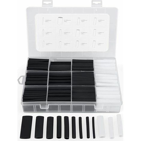 300Pcs Gaine Thermorétractable avec Colle Ratio 3:1 Tube Thermorétractable 7 Tailles, 2 Couleur (Noir, Blanc) (1/4)