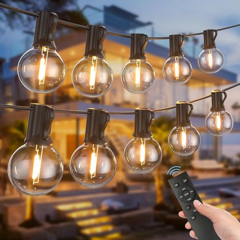 Guirlande Lumineuse Exterieure 15M avec Télécommande, Guirlande Guinguette avec 25+2 G40 LED Ampoules, Dimmable, Étanche Chaîne Lumiere Exterieur pour Patio Terrasse Fête Mariage (1/5)