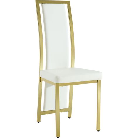 Set 4 sedie da pranzo bianche in similpelle PU con struttura in metallo oro 109 cm (1/5)
