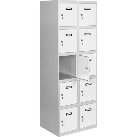 SimonRack Armadietto Spogliatoio Metallico 10 Ante, 2 Moduli, 1800x600x500 mm, Serratura con Chiave e Areatori, Grigio/Bianco - Simonlocker