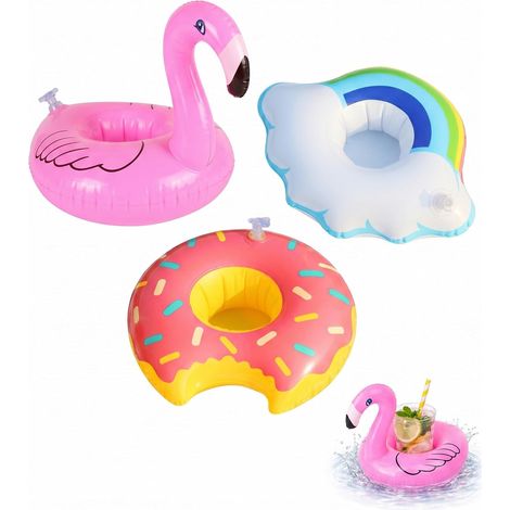 Lot de 3 Porte-Gobelets Gonflables Flottants Flamant Rose pour Piscine, Spa (1/5)