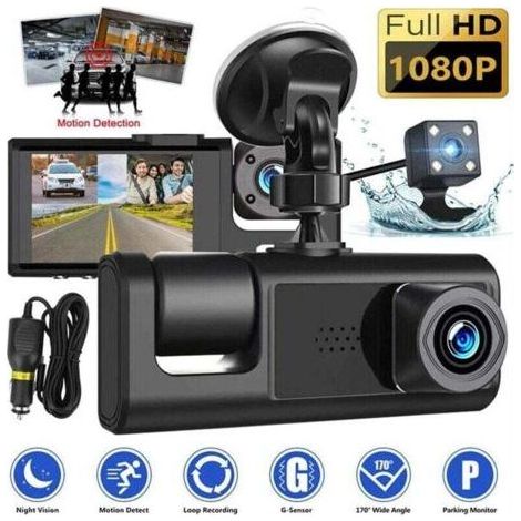 Indoor / Outdoor Surveillance Camera, 3 Camera Dash Cam 1080P 2 Inch Screen Dashcam Black Driver Recorder for Taxi CAR DVR Rear Camera Universal (1/4)