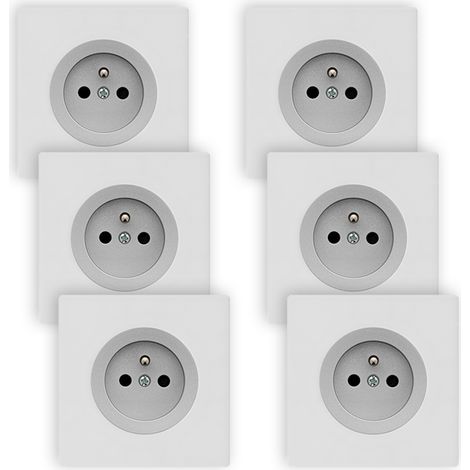 6 prises 2P+T ALU glossy DOM + 6 plaques simples blanc (1/5)