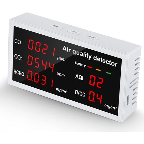 Monitor de calidad del aire, detector de calidad del aire interior CO2 HCHO AQI TVOC, monitor de CO2 portátil de alta precisión, comprobador inteligente recargable de calidad del aire para el hogar, l (1/5)