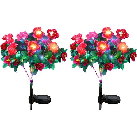 Lumières solaires extérieures d'azalée décoratives de jardin solaire artificielles fleur 2pcs Rouge (1/5)