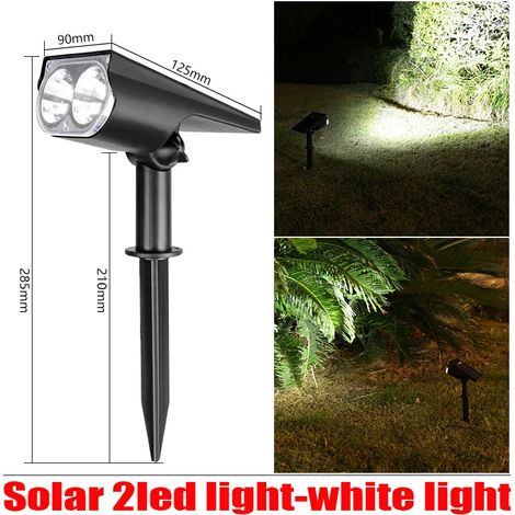 Lampe solaire LED (2 LED blanches) Projecteur solaire réglable, étanche IP65, pour éclairage paysager extérieur. (1/5)