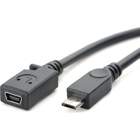 Micro to mini USB female data charging adapter cable, mini type T female connector for Android to MP3 port. (1/5)