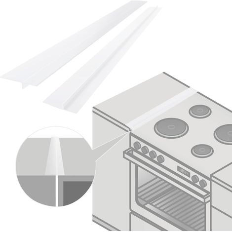 Paquet de 2 couvercles de joint de comptoir de cuisine en silicone, longueur de remplissage 63 cm, scellage entre la cuisinière et le four (Blanc) (1/5)