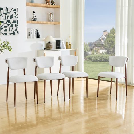 Lot de 4 chaises de salle à manger rembourrées en lin avec dossier incurvé blanc