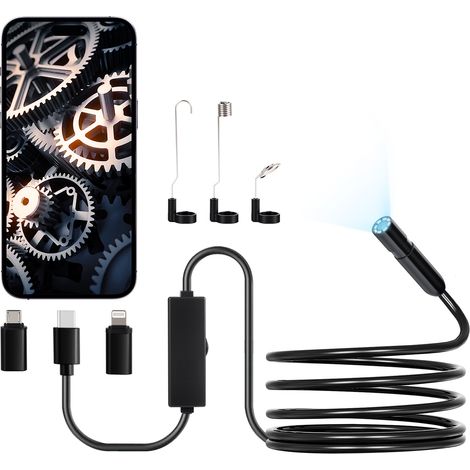 VEVOR Telecamera Endoscopica con Luce, Telecamera di Ispezione con 8 Luci a LED con Cavo Semirigido da 3 m Boroscopio HD 1920P con Zoom 2X, Impermeabile IP67 per Auto, Cavo Idraulico