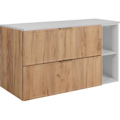 Mobiletto da bagno, Rovere Craft / Bianco, maniglia oro, 100 (80 + 20) x 46 x 57 cm (1/5)