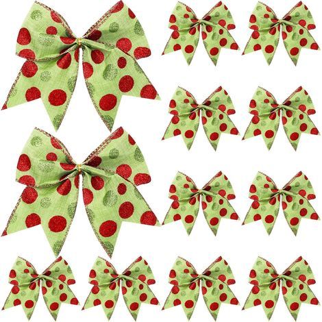 Set mit 12 roten und grünen 6-Zoll-Weihnachtsschleifen, großen Weihnachtskränzen, Schleifen, Bändern, Girlandenornamenten, Hochzeitsfeier (Paillettenmuster) (1/2)