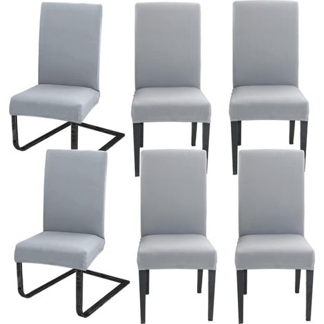 Stuhlhussen 6er Set, Stretchbezug für Schwingstühle, Hellgrau (1/5)