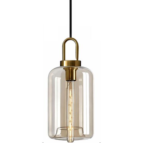 Suspension Luminaire en Verre Ambré - Lampe Pendante Vintage avec Douille E27 et Tête en Laiton pour Îlot de Cuisine, Salle à Manger ou Chambre (1/5)